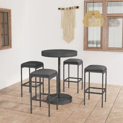 Gossi set mobilier bar de gradina cu perne, 5 piese, gri, poliratan
