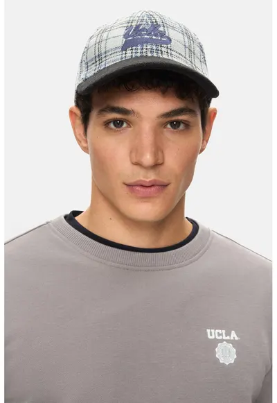Sapca baseball unisex cu model in carouri Jermaine - Alb/Albastru
