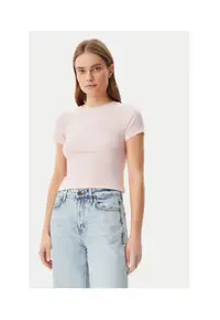 Tricou cu model uni si maneci.scurte - Roz