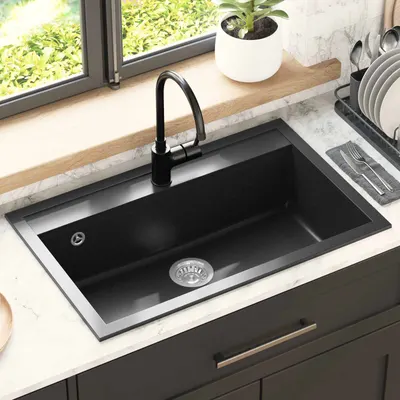 vidaXL Chiuvetă Granit 795 x 505 mm Negru