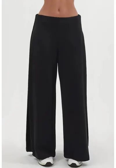 Pantaloni dama - plisati picior larg - negru - textil - Negru
