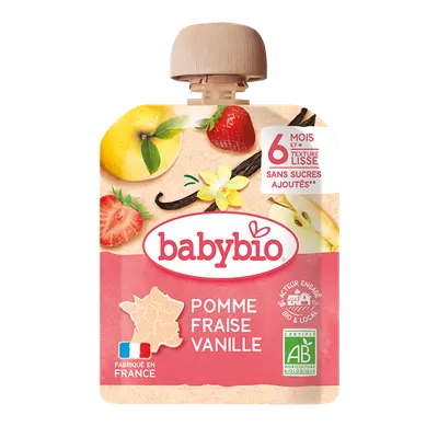 Desert bio din mere, capsuni si vanilie +6 luni, 90g, BabyBio