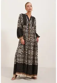 Rochie maxi lejera - neagra - viscoza - maneca lunga