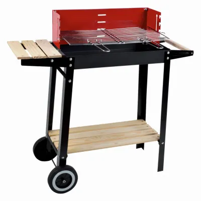 Gratar pe carbuni KLUGMEISTER YH28020D, material otel, cu roti deplasare, raft inferior, gratar detasabil, suprafata gatire 50x24 cm