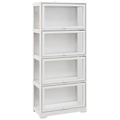 HOMCOM Vitrină Colecționari cu 4 Niveluri, Uși cu Balamale, Sistem Anti-Răsturnare, pentru Birou, Dormitor, 59 x 30 x 139 cm, Alb | Aosom Romania
