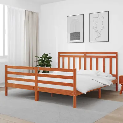 vidaXL Cadru de pat cu headboard Maroniu cerat 180 x 200 cm