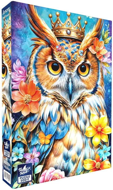 Puzzle Black Sea din 500 piese - Printre flori: Bufniță