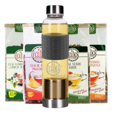 Tropical Summer Kit (1 ceai de fructe, 1 ceai Rooibos, 2 ceaiuri Verzi si Sticla 5 O'Clock Tea 24)