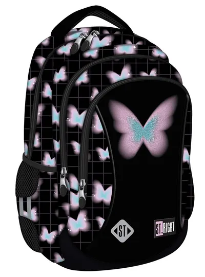 Ghiozdan cu 3 compartimente, St Majewski, St.Right Pastel Butterfly, 39 cm