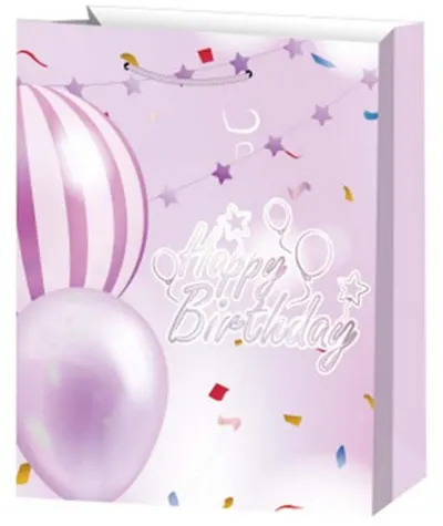 Pungă de cadou Happy Birthday - 26 х 32 х 10 cm, mov