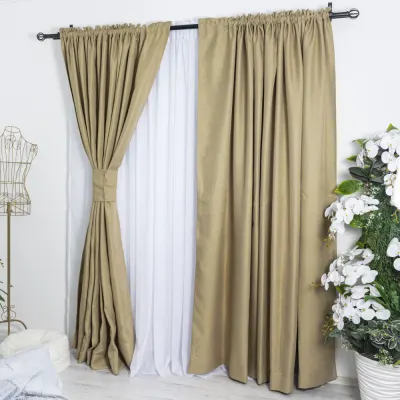 Set 2 draperii tip Bob de Orez , 250x230cm, cu tiv lat, Bej