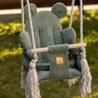 Leagan pentru copii si bebelusi MeowBaby catifea reiata, perna ursulet Aesthetic olive green