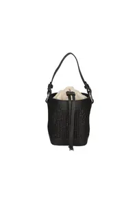 Geanta bucket de paie si piele - Negru