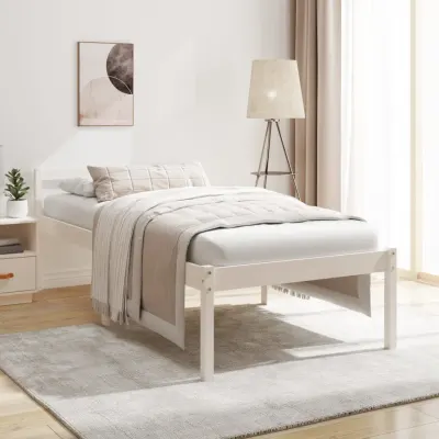 vidaXL Pat pentru seniori single, alb, 90x190 cm, lemn masiv de pin