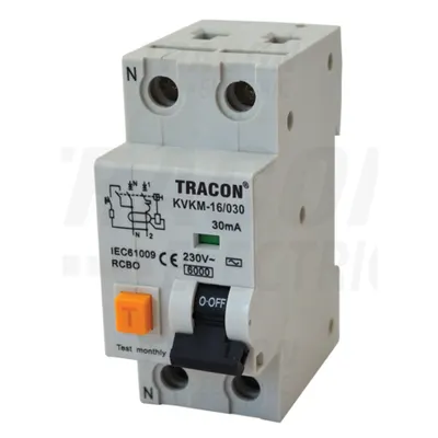 Disj.cu prot.diferentiala,electromecanic, 2P,2 mod,curba C KVKM-6/300 6A, 300 mA, 6kA, AC