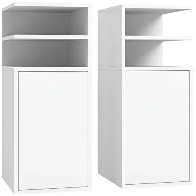 HOMCOM Set de 2 Noptiere pentru Dormitor cu Ușă Compartimente Deschise pentru Spații Reduse 25x30x60 cm Alb | Aosom Romania