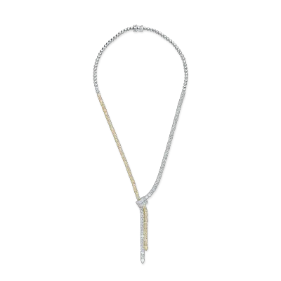 Colier din aur alb-galben cu diamant fancy galben pear de 0.25ct si diamante galbene si incolore pear si rotunde de 10.7ct