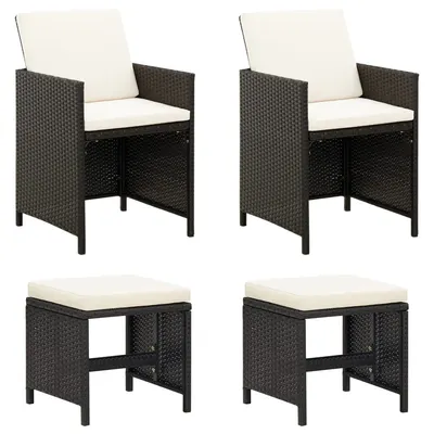 Gossi set scaune de gradina si taburet, 4 piese, negru, poliratan