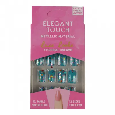 Set 12 Unghii False Elegant Touch, Metallic Material, 07 Albastru