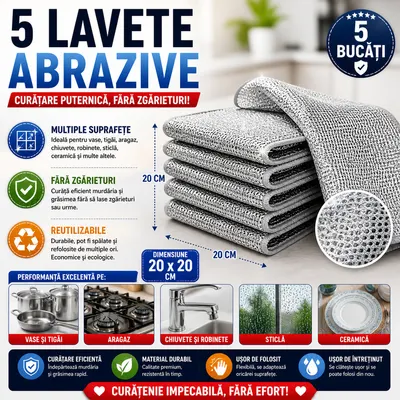 Lavete multifuncționale din microfibra metalica, 20x20cm, Set 5 buc