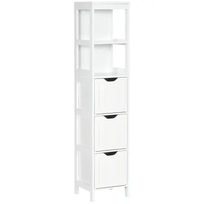 HOMCOM Coloană înaltă de Baie Îngustă cu 3 Sertare și 2 Rafturi Deschise Stil Modern 30x30x141,6 cm Alb | Aosom Romania