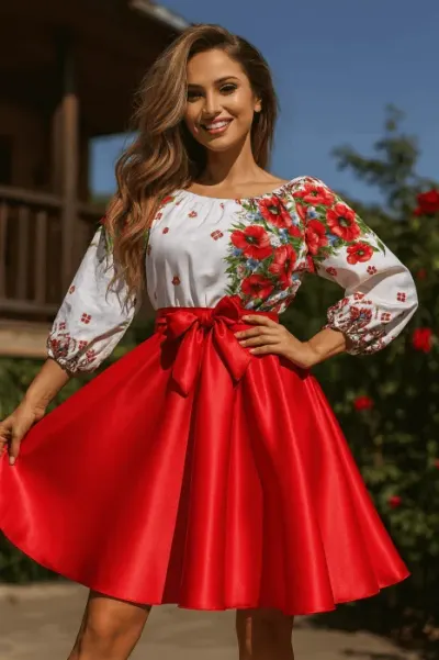Rochie Traditionala stilizata cu maci 9