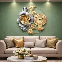 Ceas de perete decorativ floral auriu argintiu, 60 cm