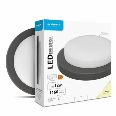 Aplica Perete Exterior Led Rotund 12W, 1160 lm, 15 cm, 4000K, IP65, Negru, Modee