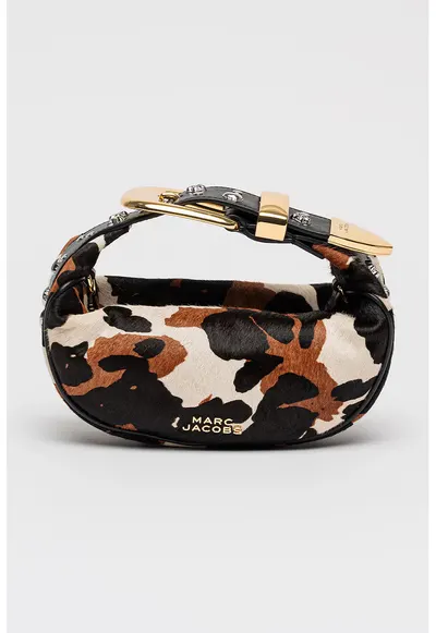 Geanta din piele cu par scurt si model animal print - Negru/Maro