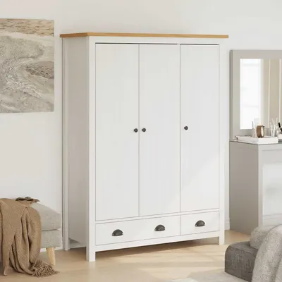 vidaXL Șifonier cu 3 uși Hill, alb, 127x50x170 cm, lemn masiv de pin