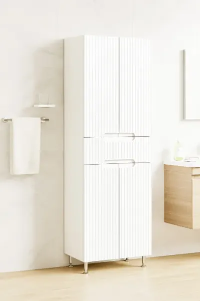 Dulap baie seria 033, front MDF, 4 usi, 1 sertar, alb, 60x31.6x166 cm