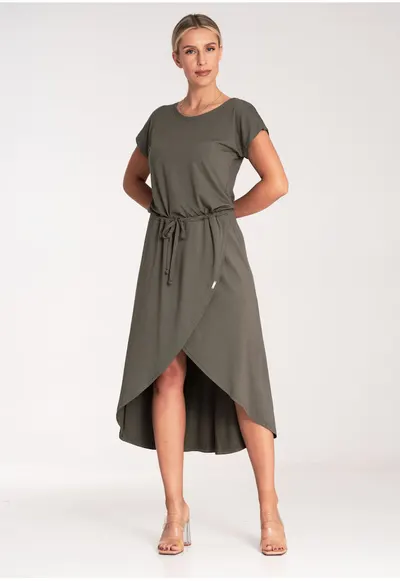 Rochie midi M1041 - asimetrica - verde - viscoza