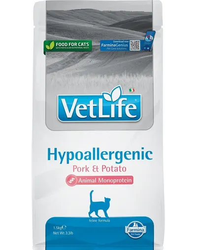 FARMINA VetLife Hypoallergenic Adult Pork Potato Hrana uscata pentru pisici, cu porc si cartofi 1.5 kg