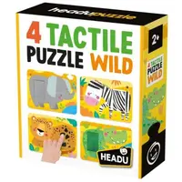 Headu - 4 Puzzleuri tactile animale din salbaticie cu piese mari pentru copiii de peste 2 ani