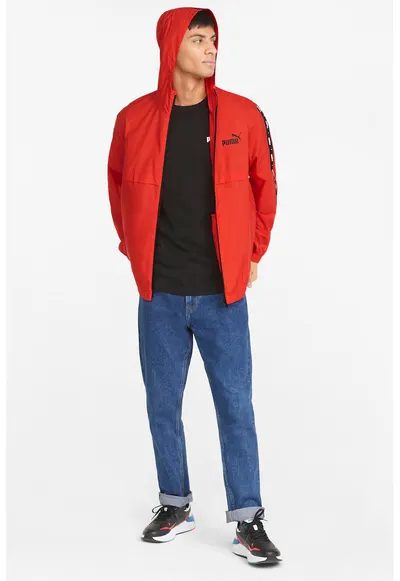 Jacheta cu gluga si logo Essentials Windbreaker - Alb/Rosu vermillion