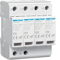 Descarcator supratensiune 4P T2 TNS/TT Uc 275V In 5kA Imax 15kA Hager SPB415D