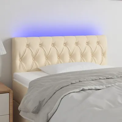 vidaXL Tăblie de pat cu LED, crem, 100x7x78/88 cm, textil