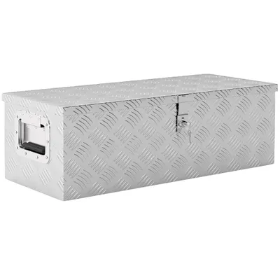 HOMCOM Cutie de depozitare din aluminiu cu mânere retractabile, închidere cu cheie, cufăr unelte multifuncțional, 76x33x25 cm, Gri | Aosom Romania