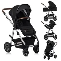 Carucior 3 in 1 Lionelo Amber Cadru aluminiu, Cu landou intarit si salteluta moale, Cu scoica auto testata ADAC, Reversibil, Cu accesorii, Geanta parinti, Sarcina maxima 22 kg, Standard de siguranta EN1888-1 EN1466 ECE R129 negru silver