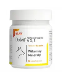 Tablete pentru dezvoltarea oaselor la câini DOLFOS Dolvit 90 tablete cu calciu, fosfor și vitamine AD3E