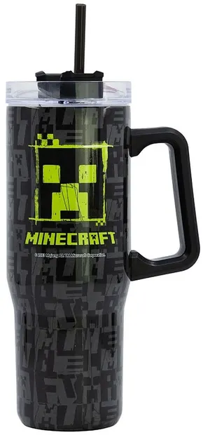 Cană termos cu un pai Stor Minecraft - Squared Pattern, 940 ml