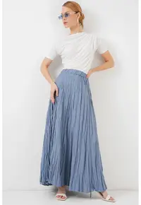 Fusta maxi texturata - albastru - poliesterdwqfwqd - Albastru
