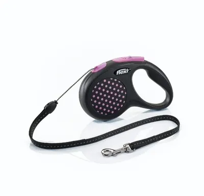 Lesa retractabila, cu fir - Flexi Fun Dots - M - Roz
