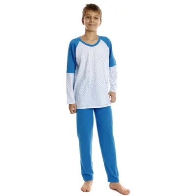 Pijama baieti AI2516 albastru/alb microimprimeu, Andana | marimea 40 (13/14 ani)