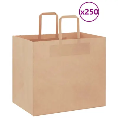 Gossi pungi de hartie 250 buc cu manere maro 32x22x28 cm