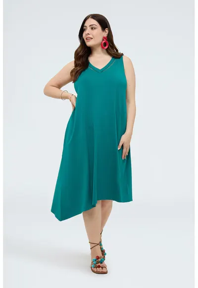 Rochie asimetrica cu decolteu in V - Bleumarin