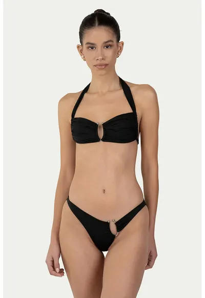 Costum de baie din doua piese cu inele decorative - Negru