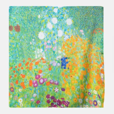 Esarfa patrata cu o singura fata imprimata cu model inspirat dupa Camp cu maci de Claude Monet