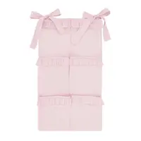 Organizator pentru patut, MimiNu, Din bumbac certificat Oeko Tex Standard 100, Cu 6 compartimente, Doua panglici, 70x40 cm, Cu volanase, Colectia Royal Powder Pink