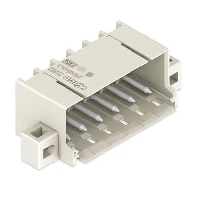 THT male header; 1.4 mm Ø solder pin; angled; clamping collar; Pin spacing 5 mm; 12-pole; light gray